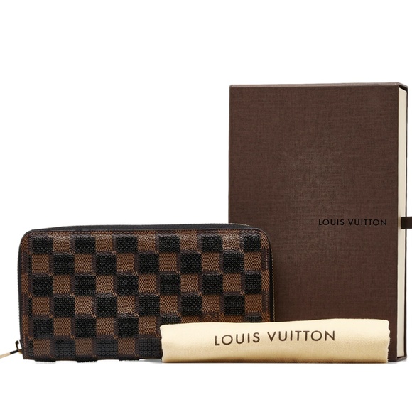 AUTHENTIC PRE-LOVED LOUIS VUITTON PAILLETTES SEQUIN DAMIER EBENE ZIPPY WALLET - Picture 1 of 16